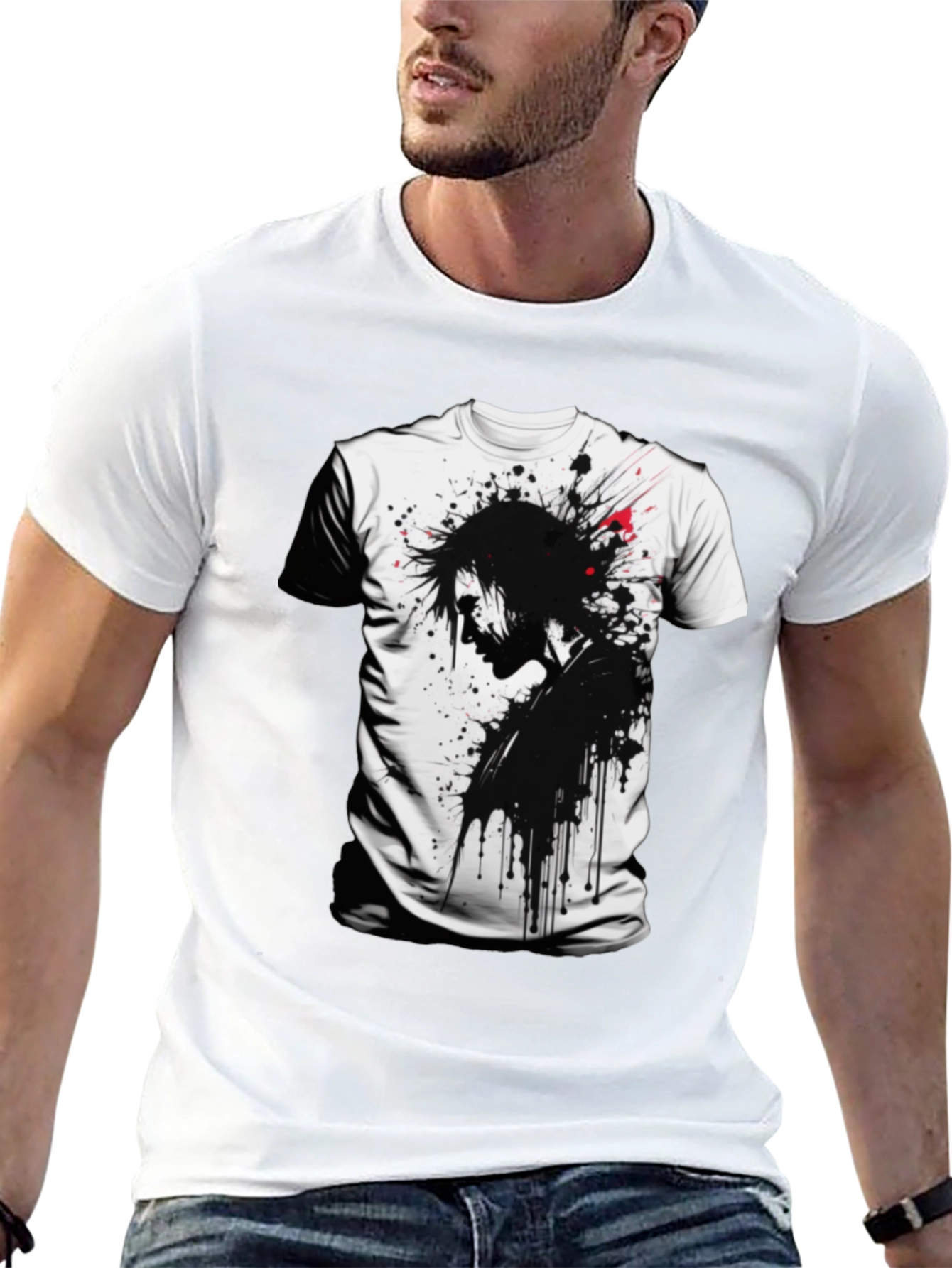 Edgy Ink Splatter Graphic Tee - Black