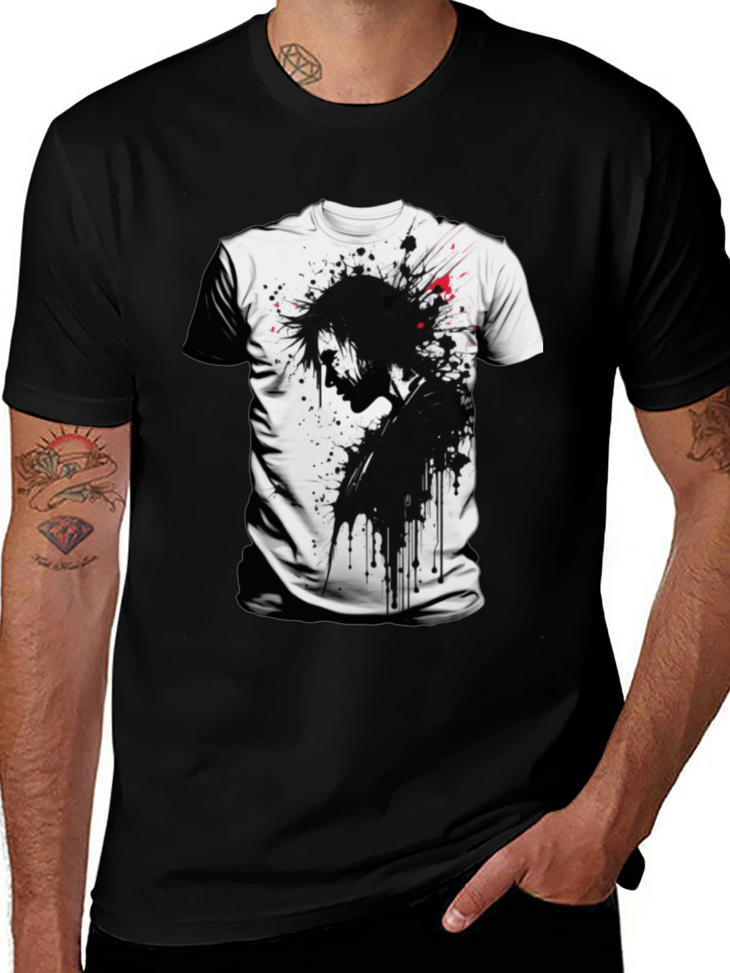 Edgy Ink Splatter Graphic Tee - Black