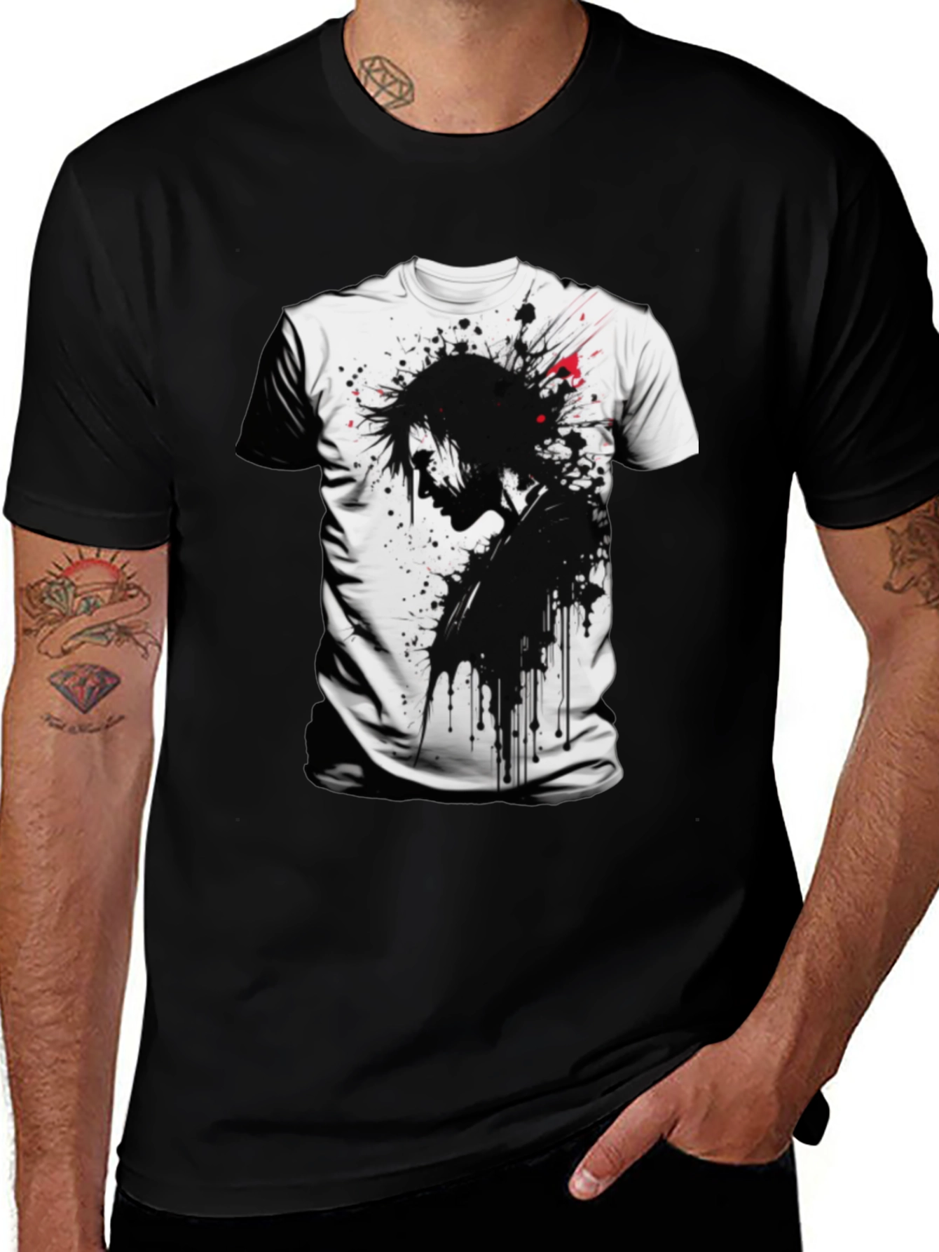 Edgy Ink Splatter Graphic Tee - Black