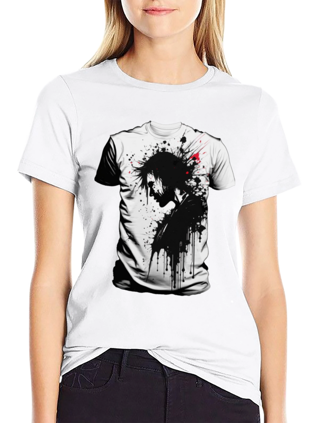 Edgy Ink Splatter Graphic Tee - Black