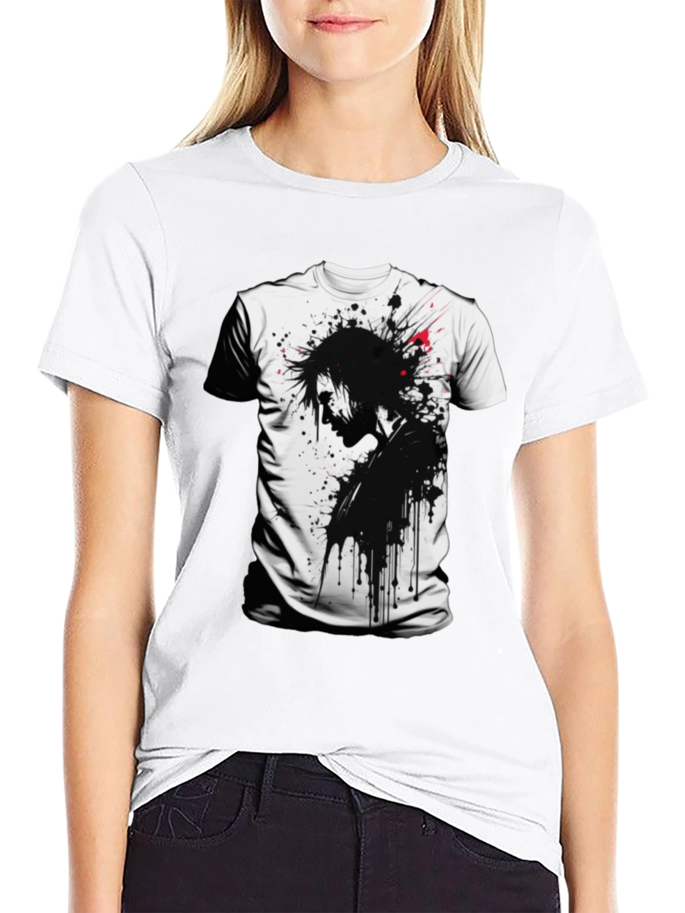 Edgy Ink Splatter Graphic Tee - Black