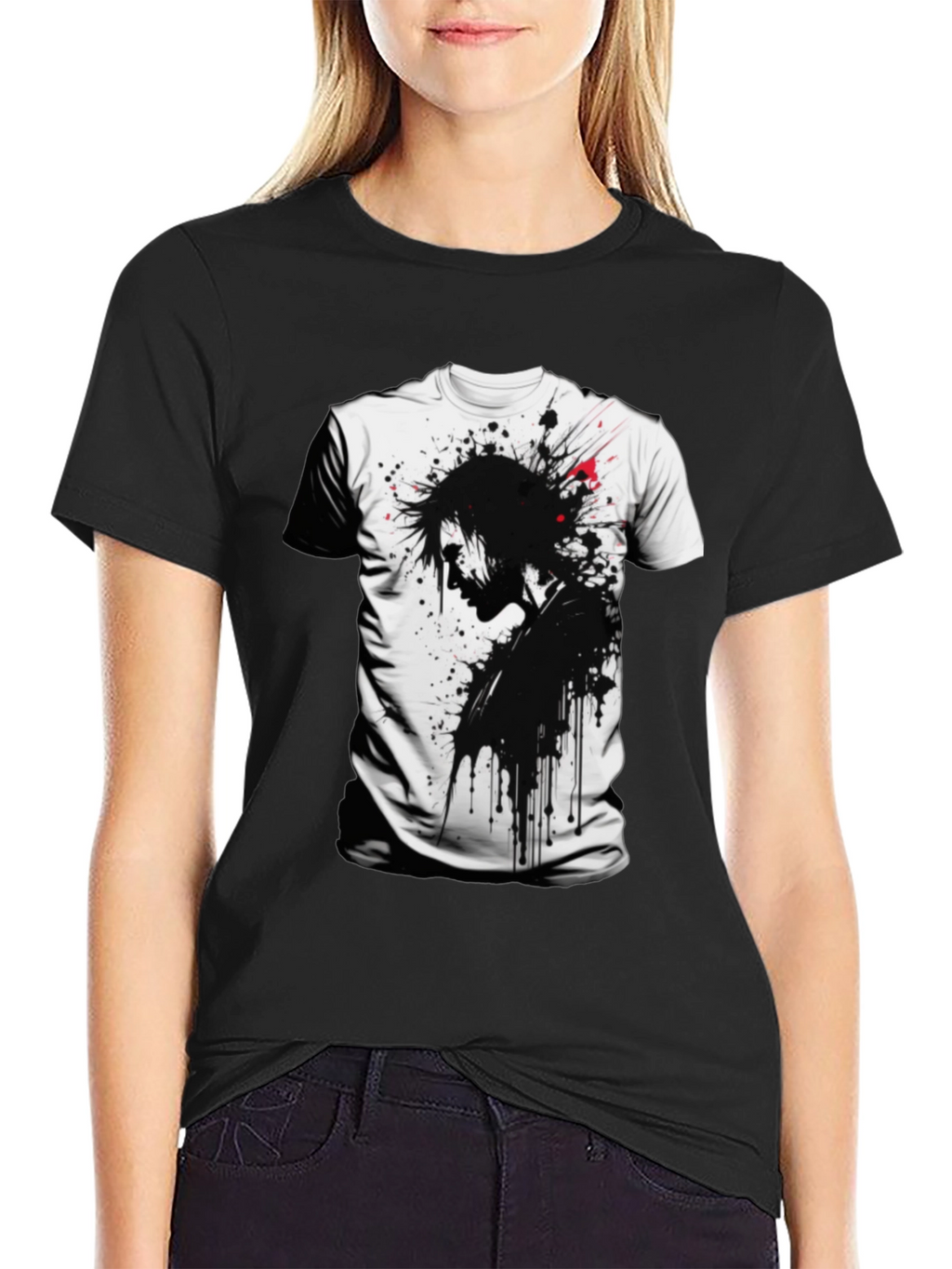 Edgy Ink Splatter Graphic Tee - Black