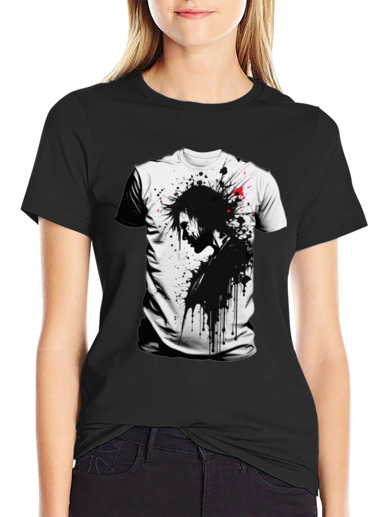 Edgy Ink Splatter Graphic Tee - Black