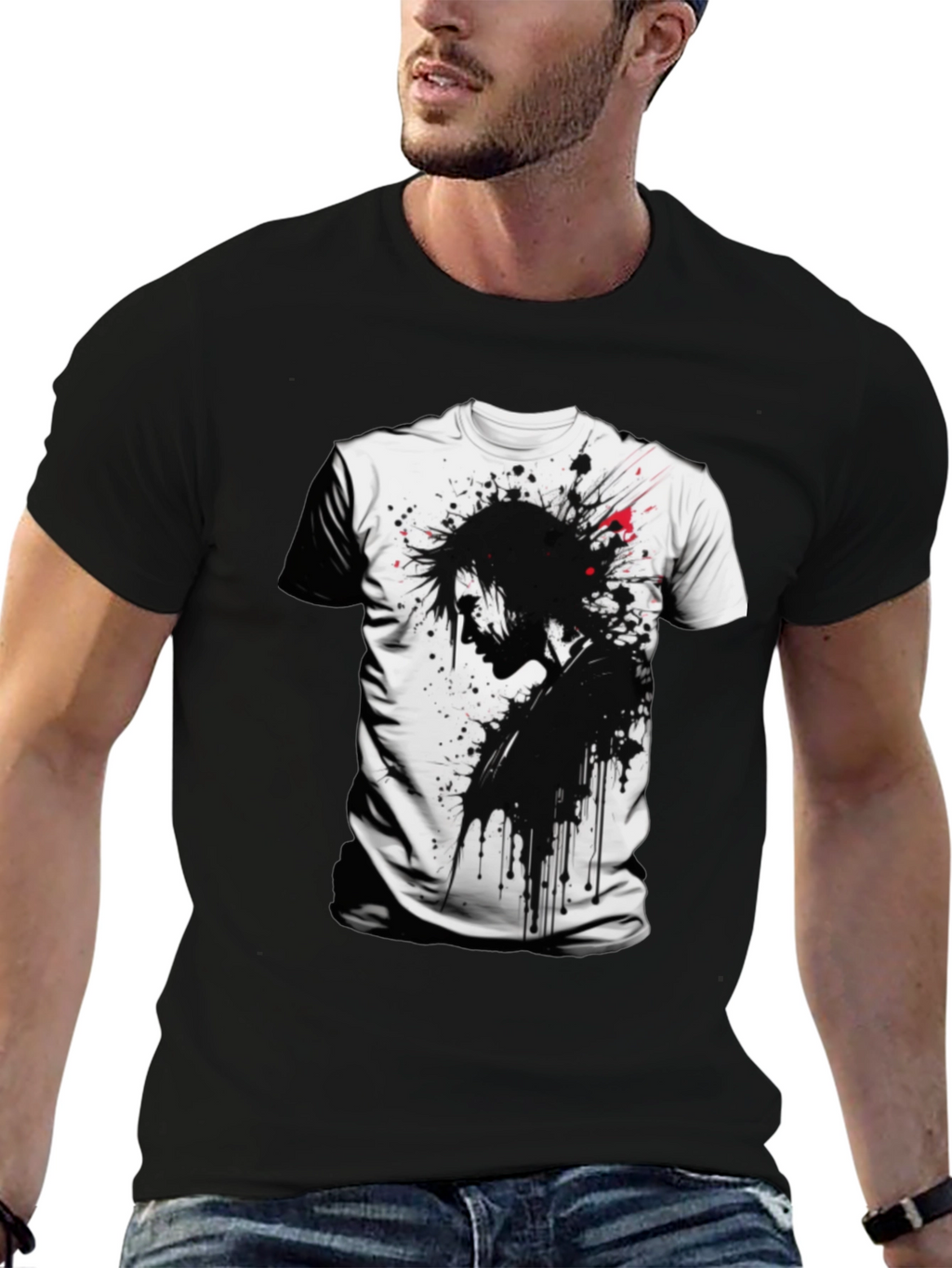 Edgy Ink Splatter Graphic Tee - Black