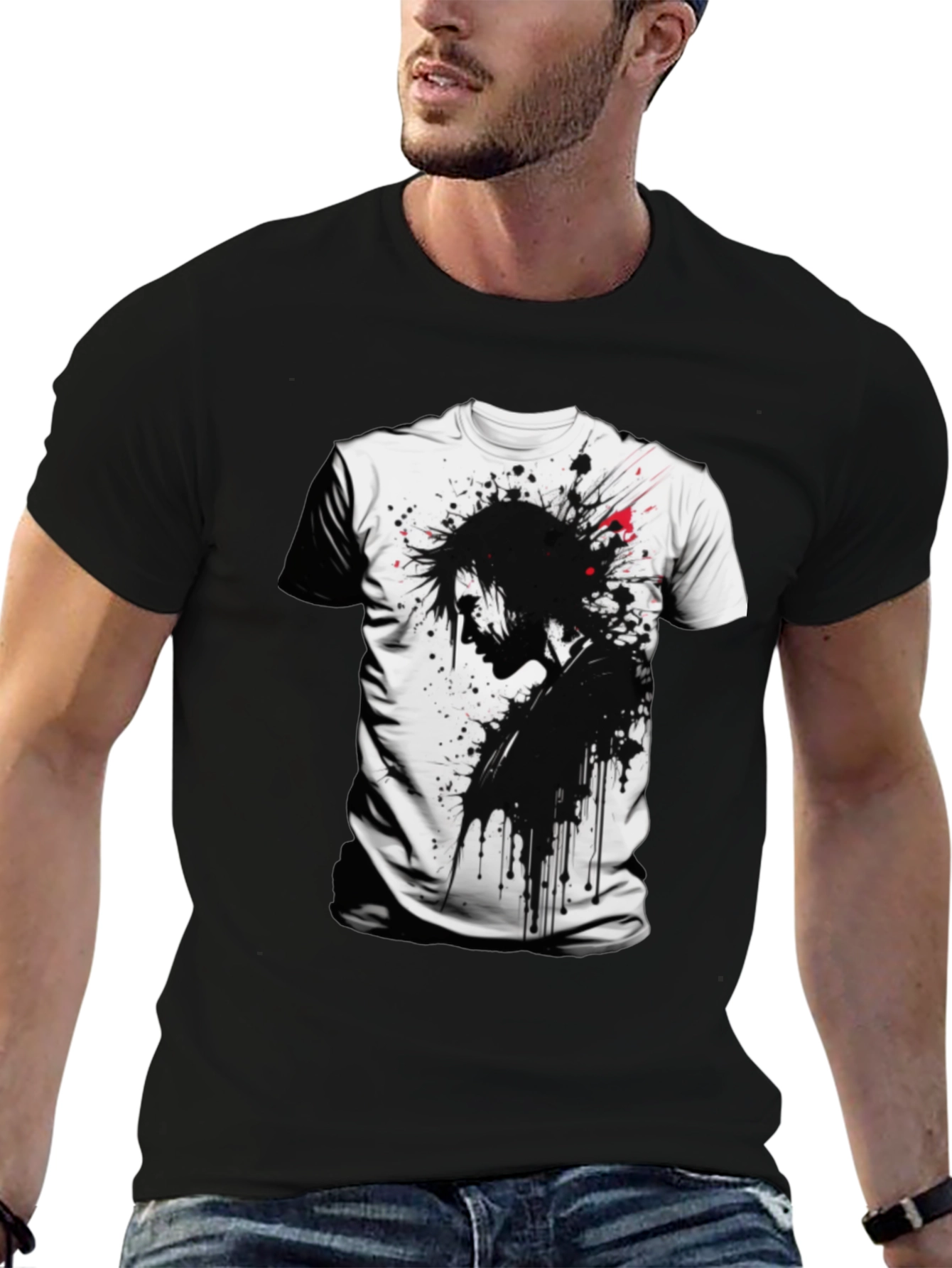 Edgy Ink Splatter Graphic Tee - Black