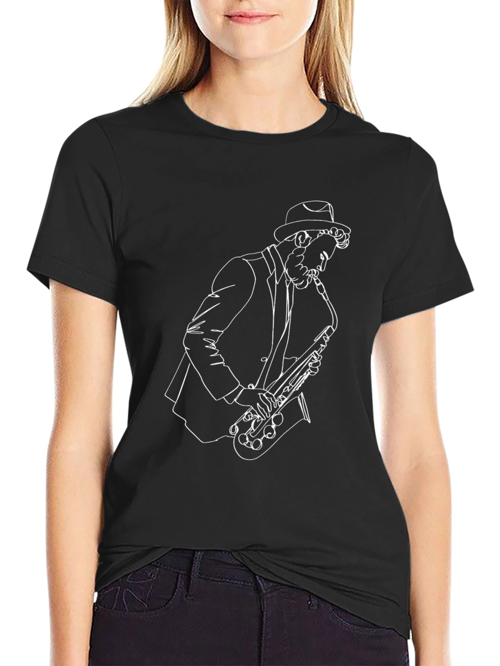 Saxophone Player Graphic Tee - Cool Black T-Shirt