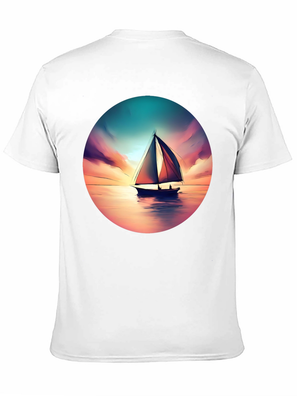 Sunset Sailboat Graphic Tee - Black Cotton T-Shirt