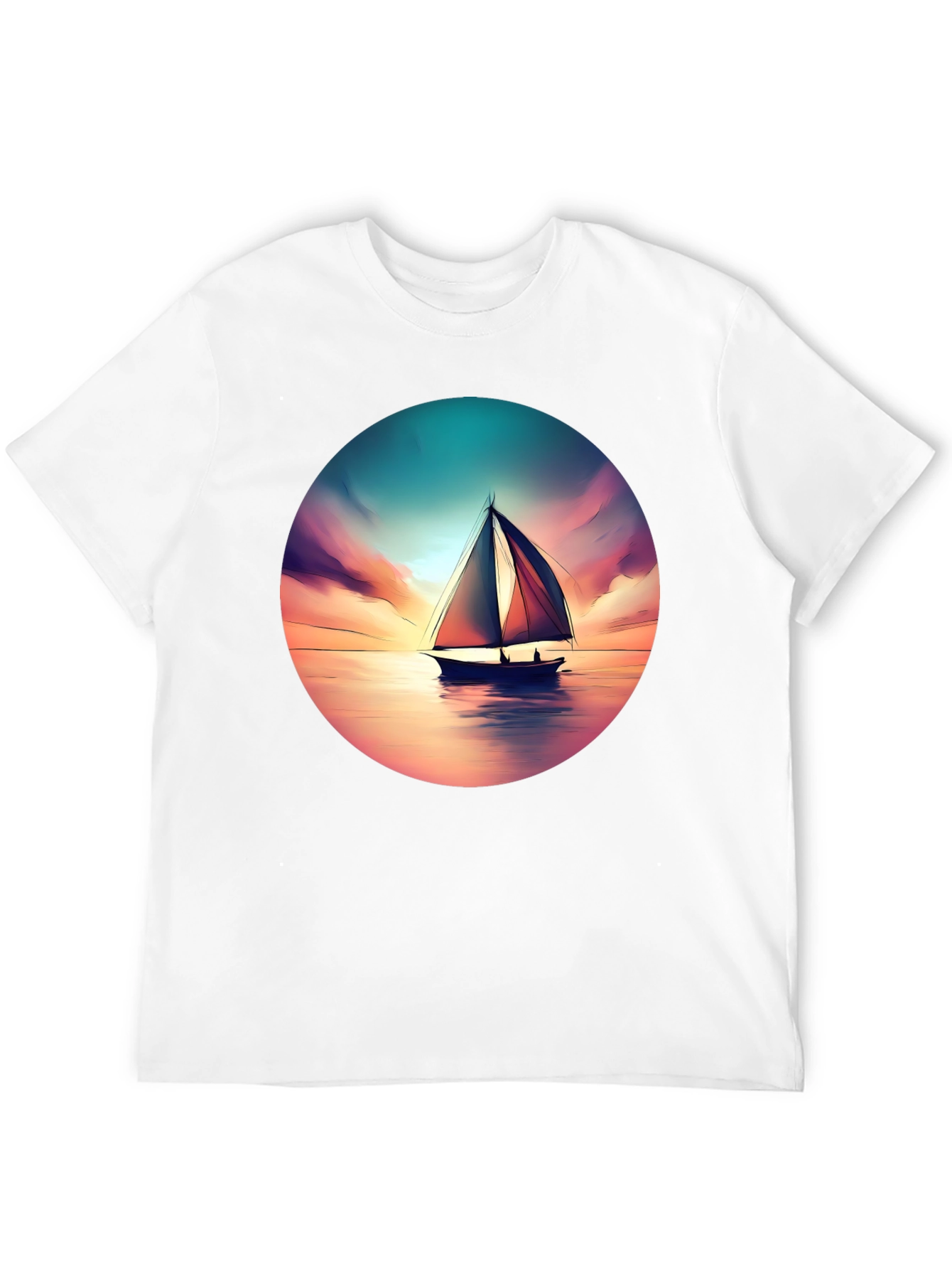 Sunset Sailboat Graphic Tee - Black Cotton T-Shirt