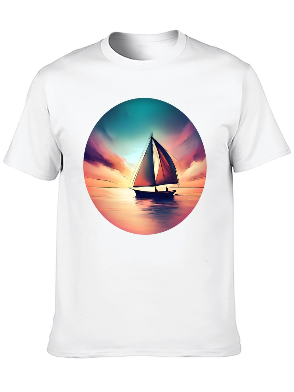 Sunset Sailboat Graphic Tee - Black Cotton T-Shirt