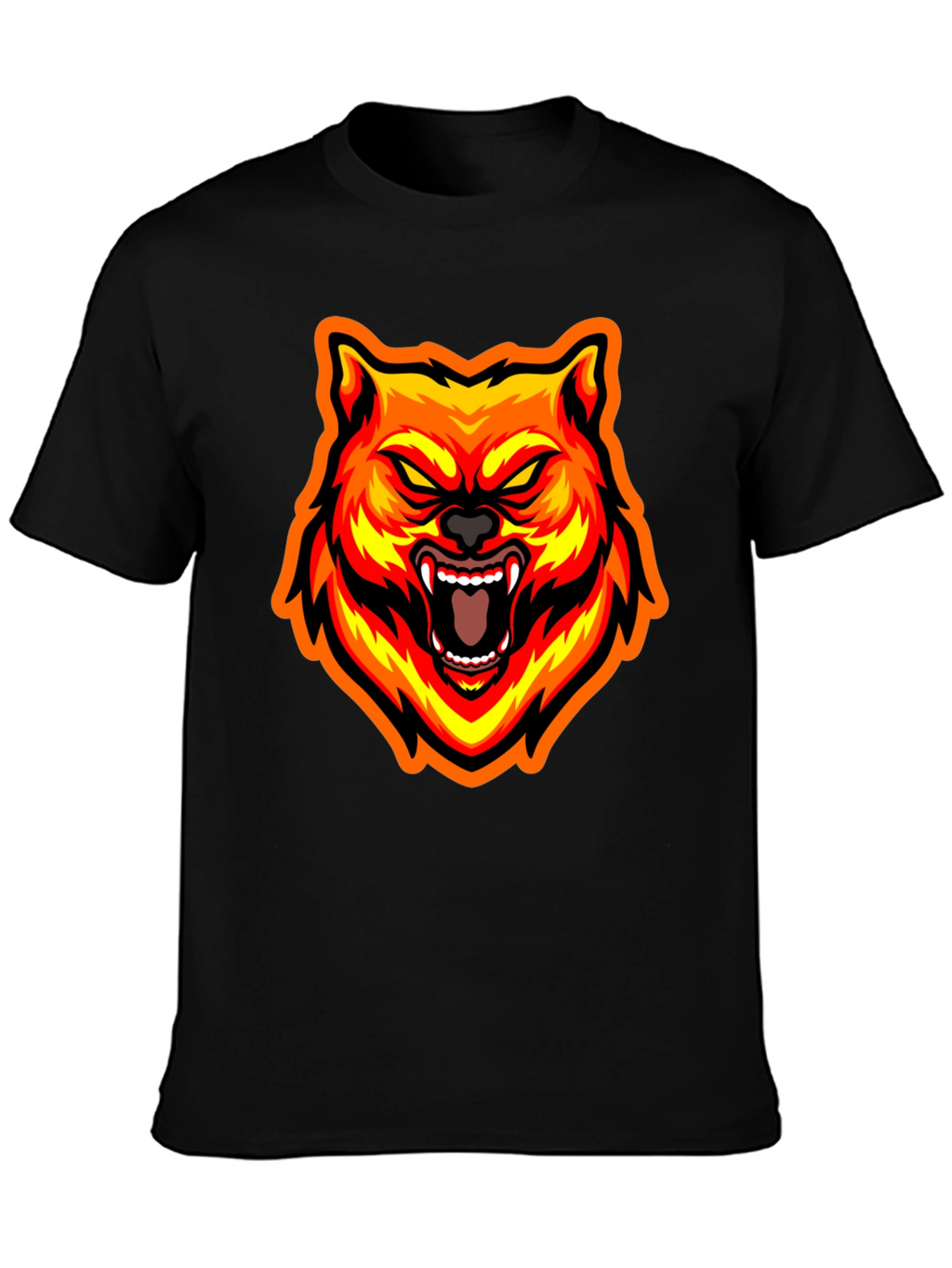 Fiery Wolf Graphic Tee - Bold Black T-Shirt