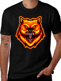 Fiery Wolf Graphic Tee - Bold Black T-Shirt