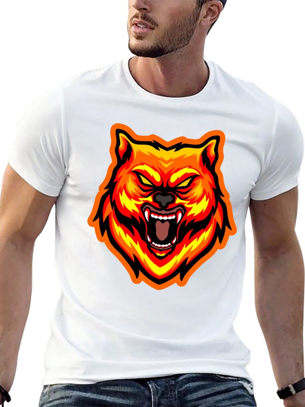 Fiery Wolf Graphic Tee - Bold Black T-Shirt