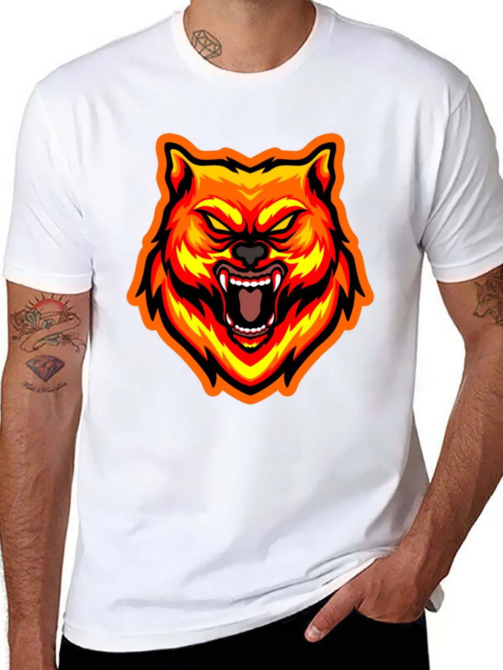 Fiery Wolf Graphic Tee - Bold Black T-Shirt