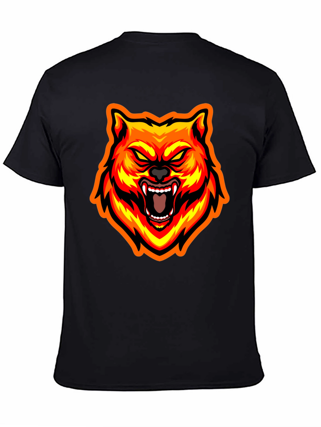 Fiery Wolf Graphic Tee - Bold Black T-Shirt