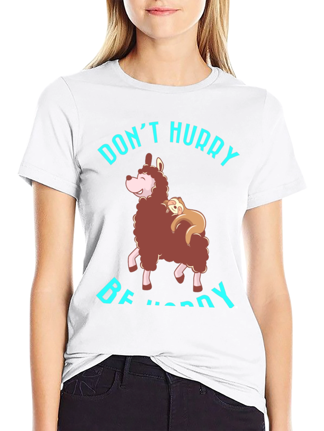 Dont Hurry Be Happy Sloth & Llama Graphic Tee