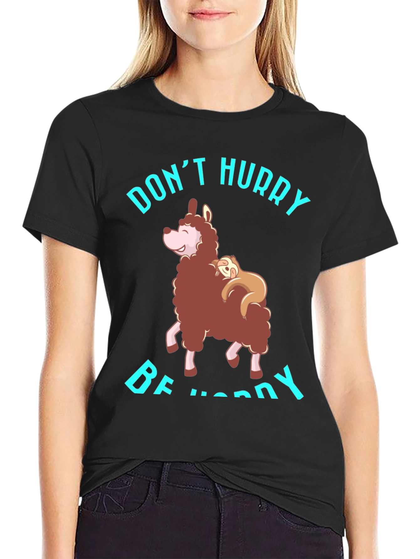 Dont Hurry Be Happy Sloth & Llama Graphic Tee