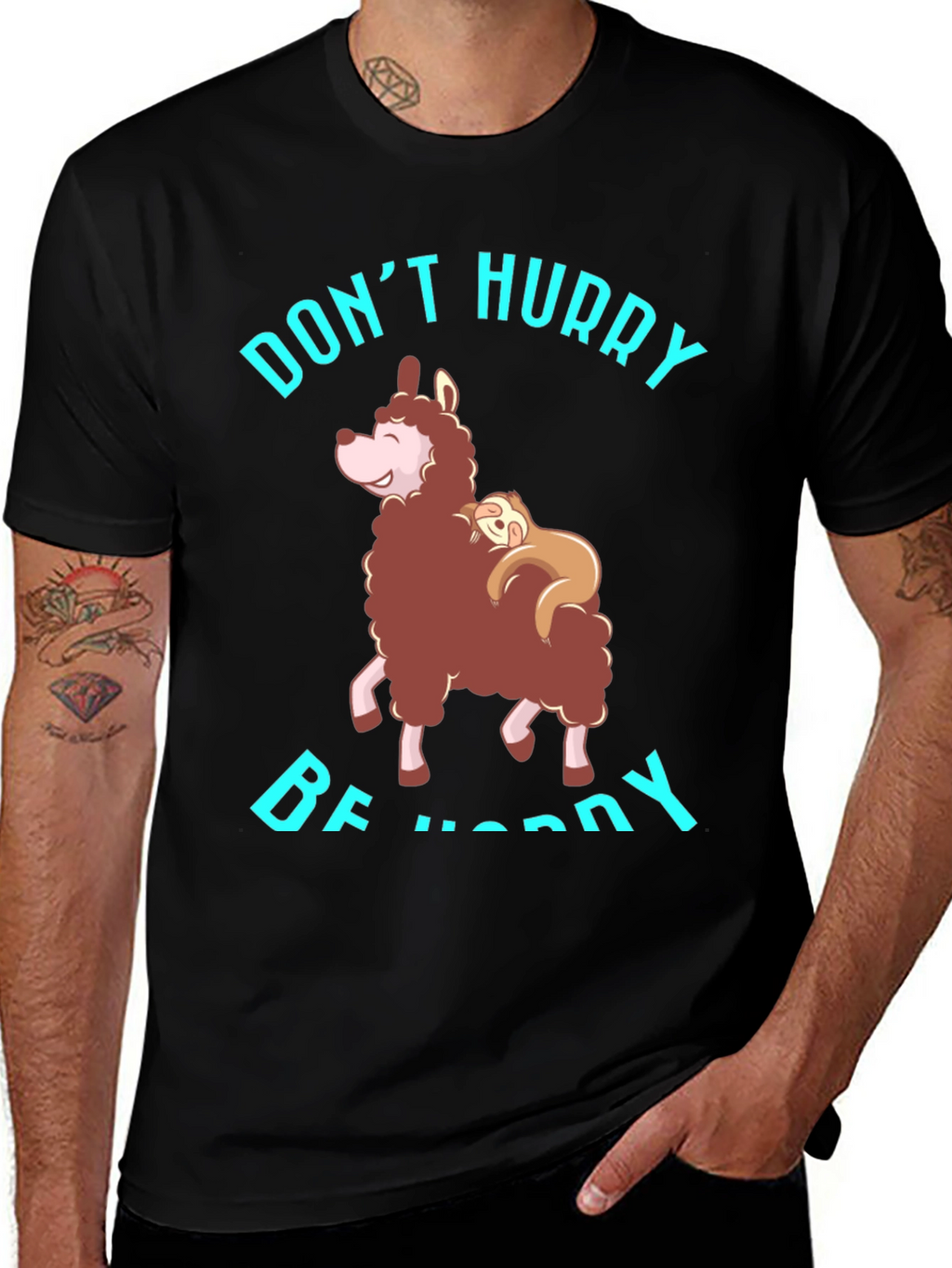 Dont Hurry Be Happy Sloth & Llama Graphic Tee