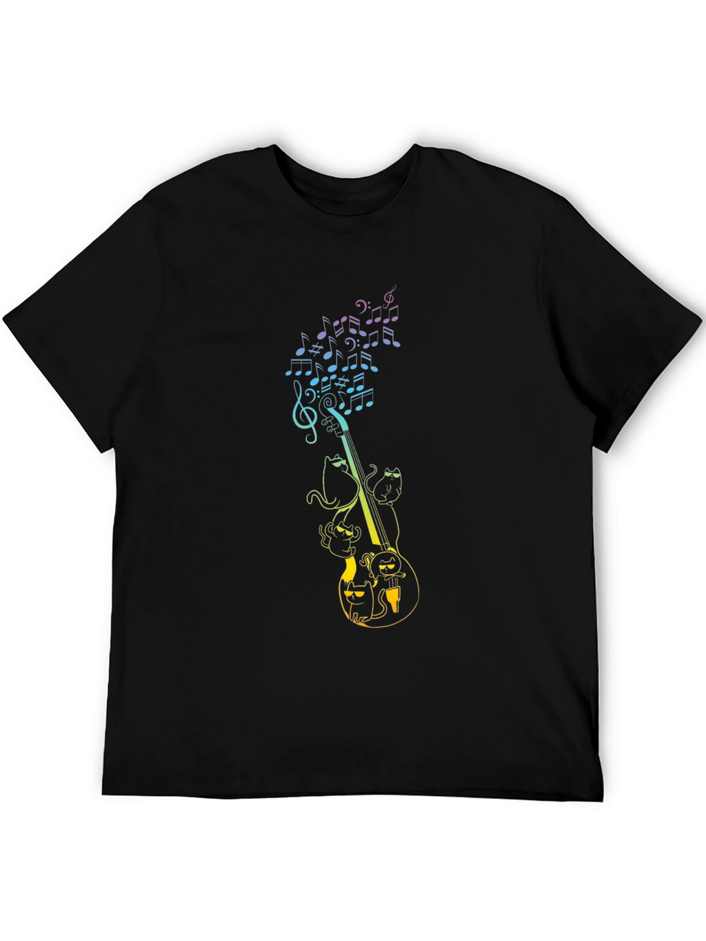 Musical Cats Graphic Tee - Black Cotton T-Shirt