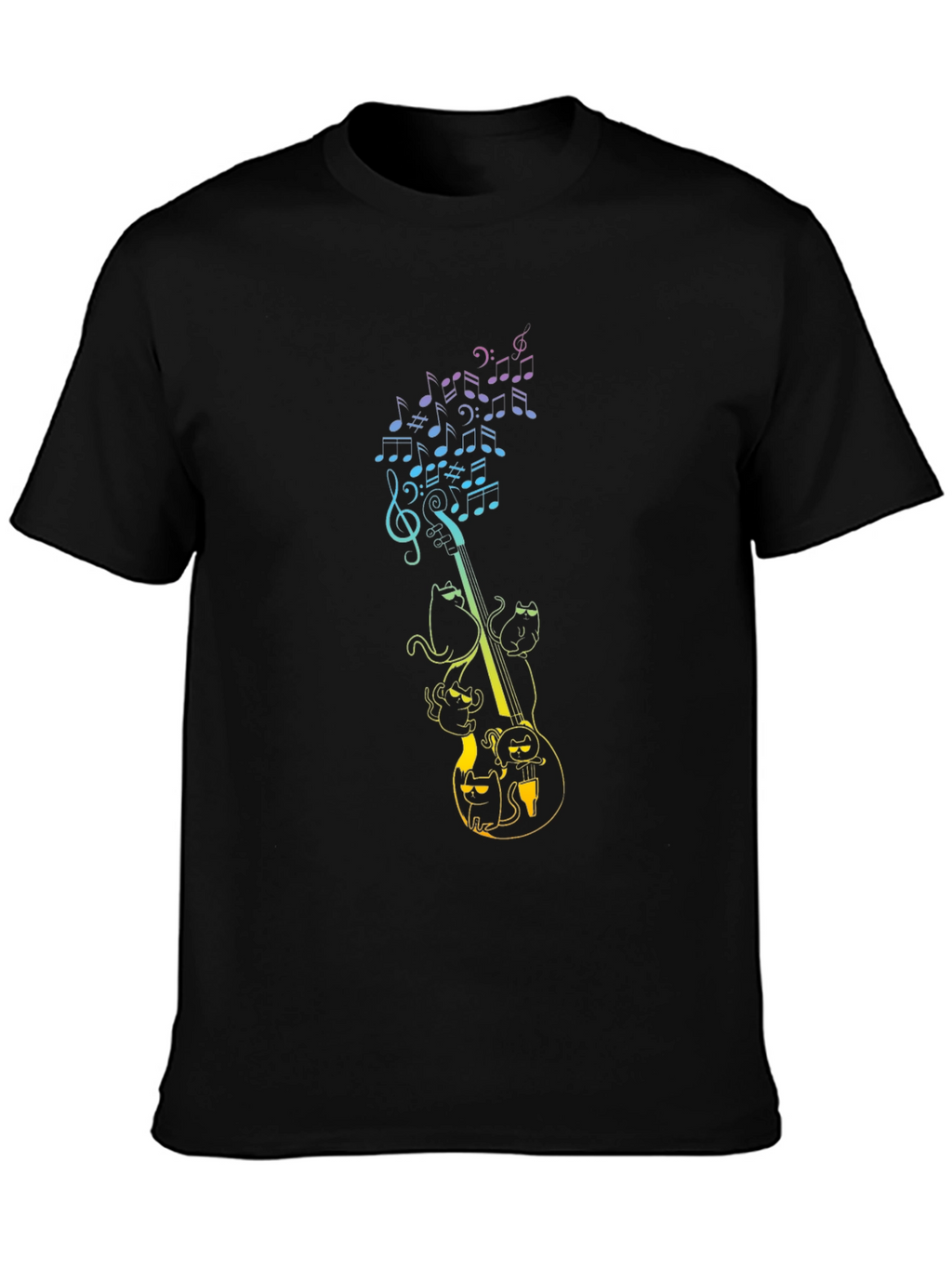 Musical Cats Graphic Tee - Black Cotton T-Shirt