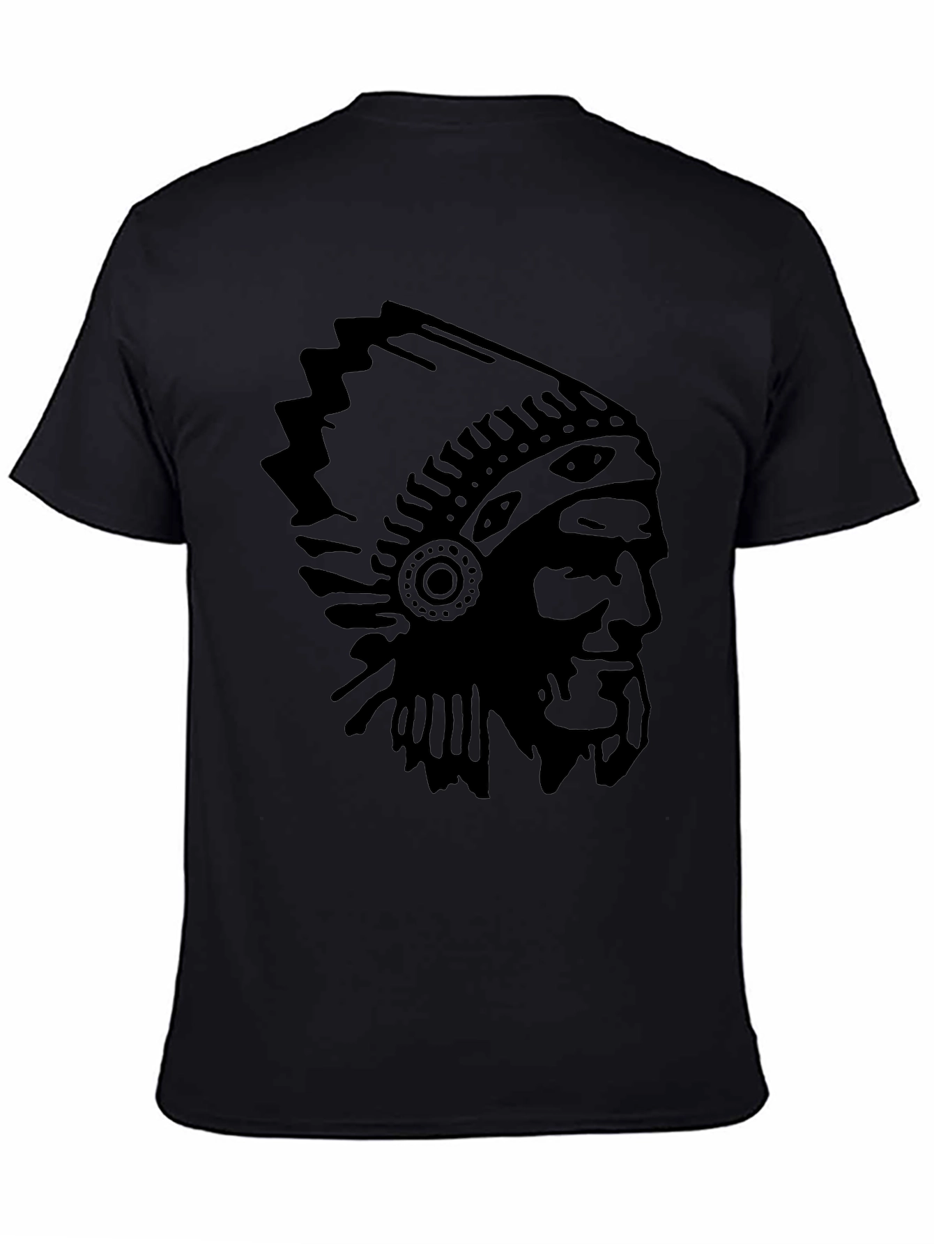 Mens Black T-Shirt with Native American Headdress Print