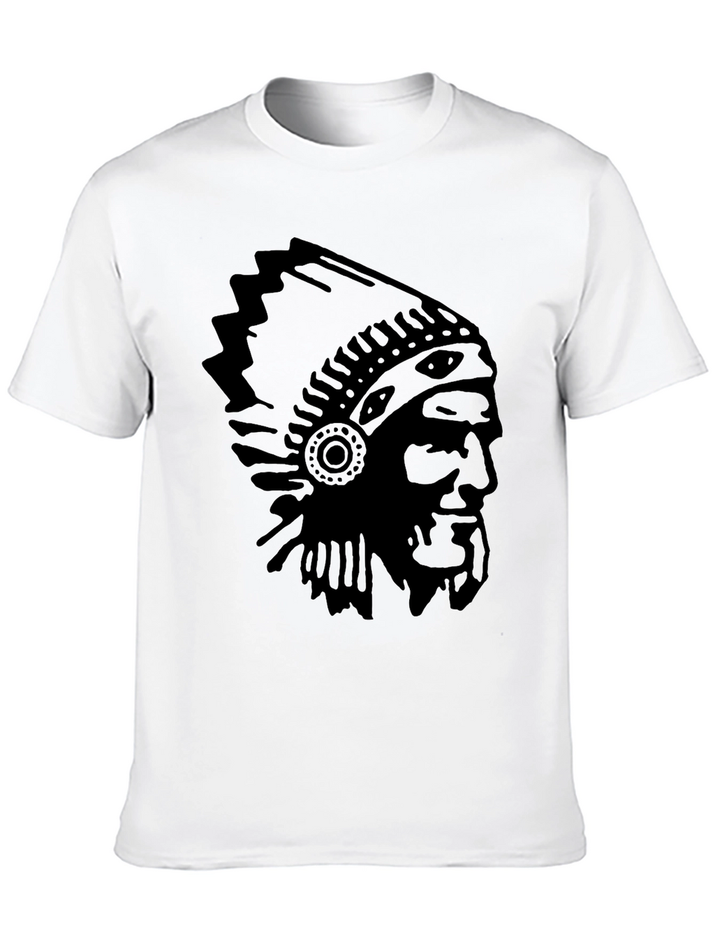 Mens Black T-Shirt with Native American Headdress Print