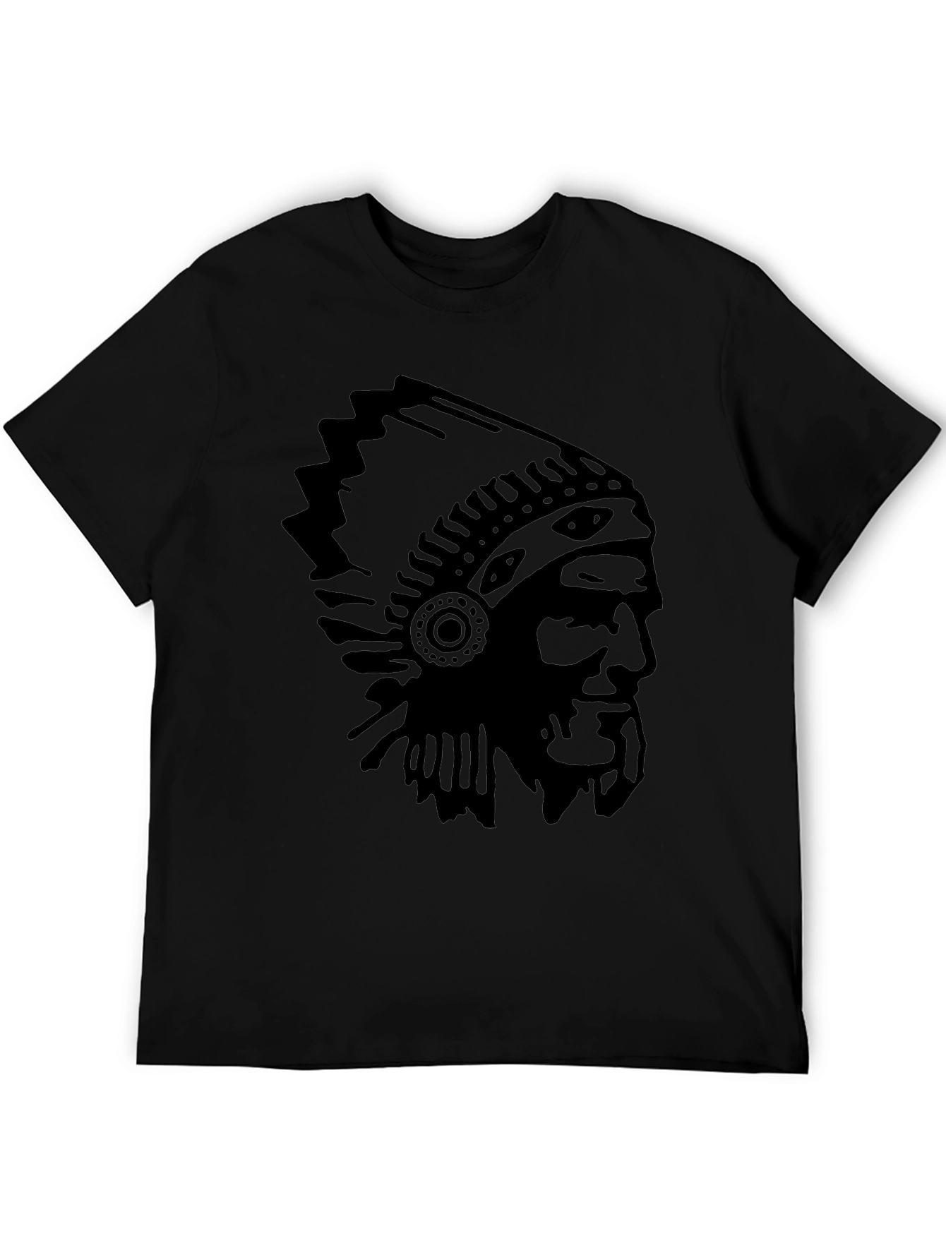 Mens Black T-Shirt with Native American Headdress Print