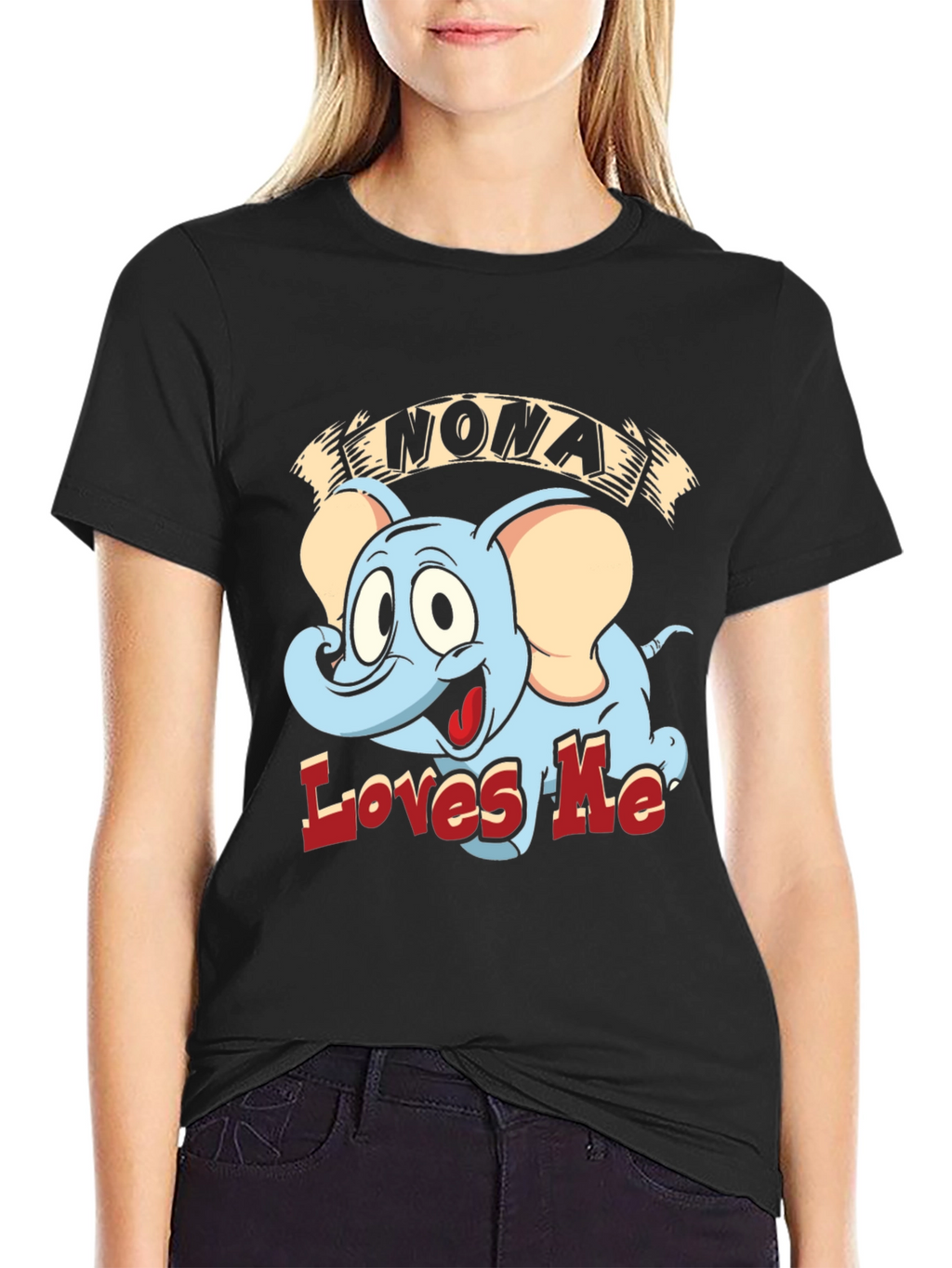 Nona Loves Me Elephant Cartoon Black T-Shirt