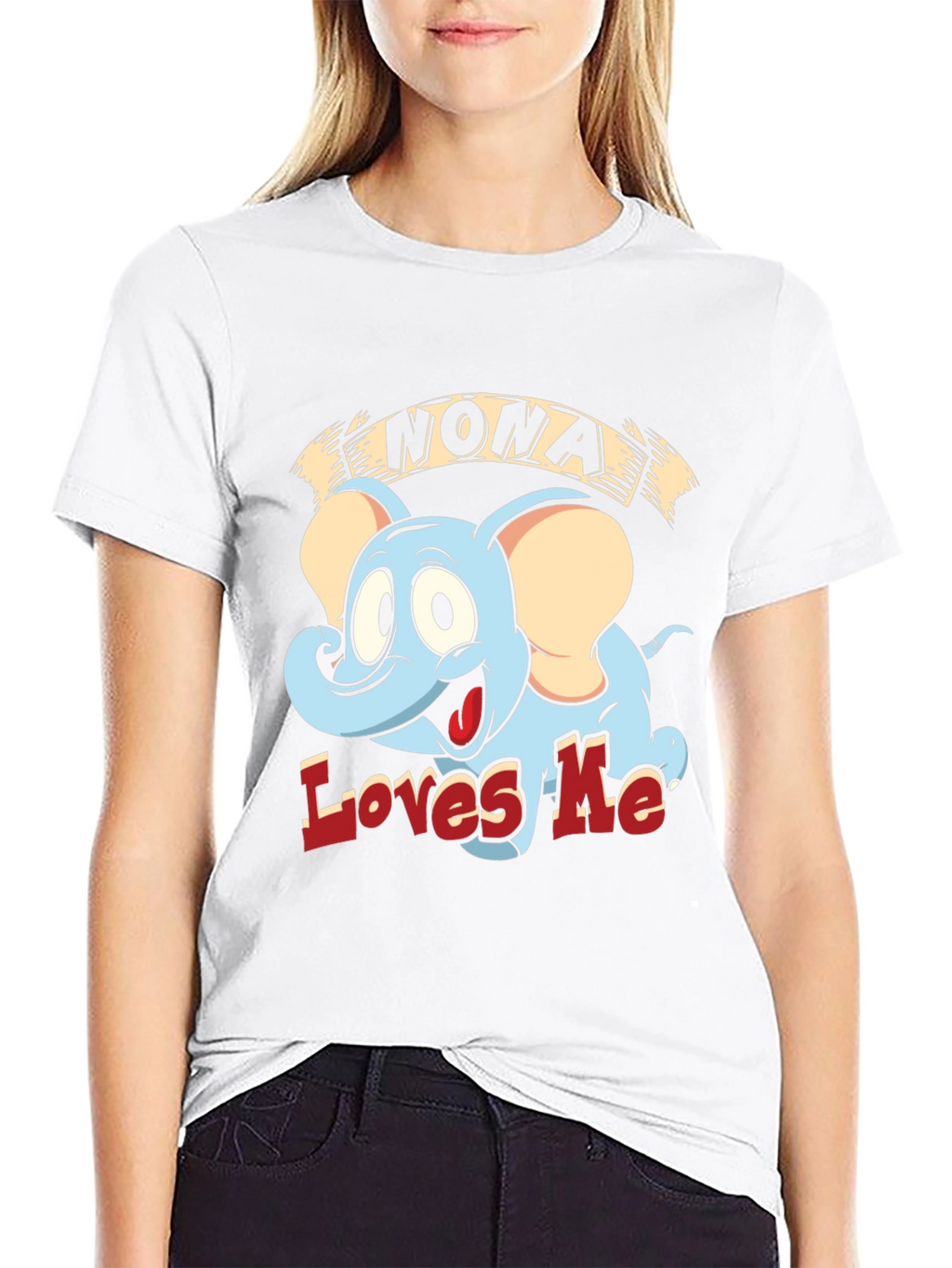 Nona Loves Me Elephant Cartoon Black T-Shirt