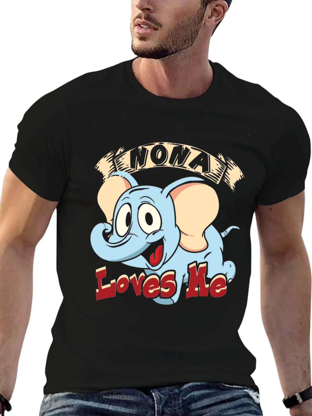 Nona Loves Me Elephant Cartoon Black T-Shirt