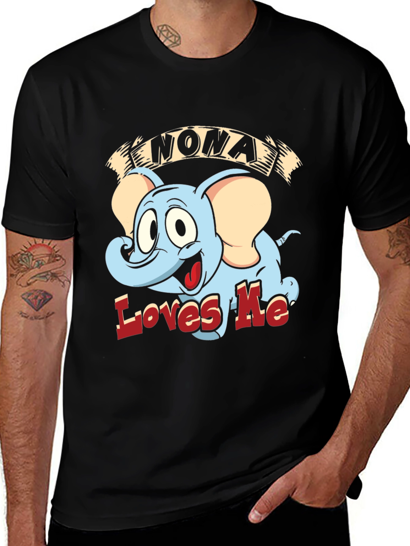 Nona Loves Me Elephant Cartoon Black T-Shirt