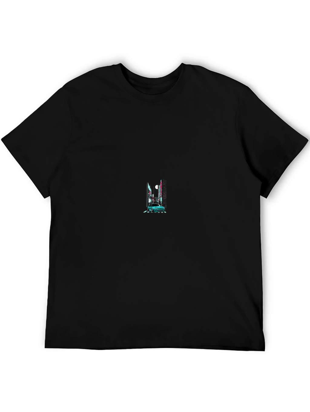 Black Graphic Tee - Car & Cityscape Design