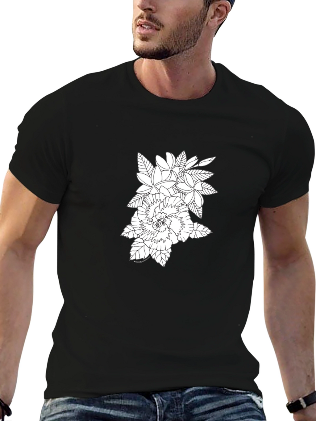 Floral Print Black Crew Neck T-Shirt