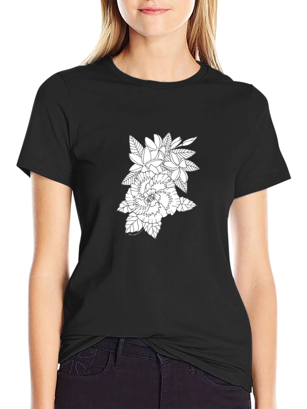 Floral Print Black Crew Neck T-Shirt