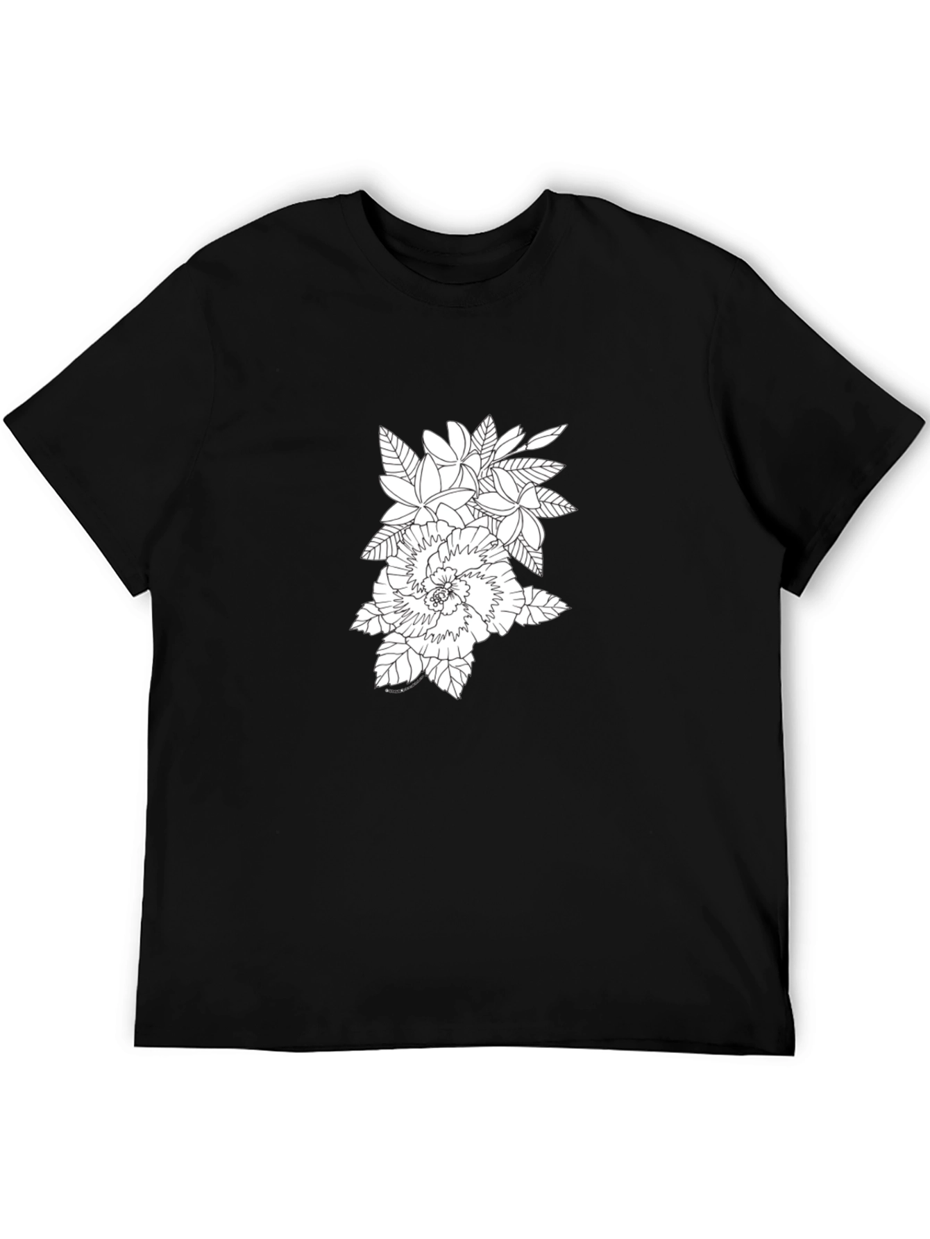 Floral Print Black Crew Neck T-Shirt