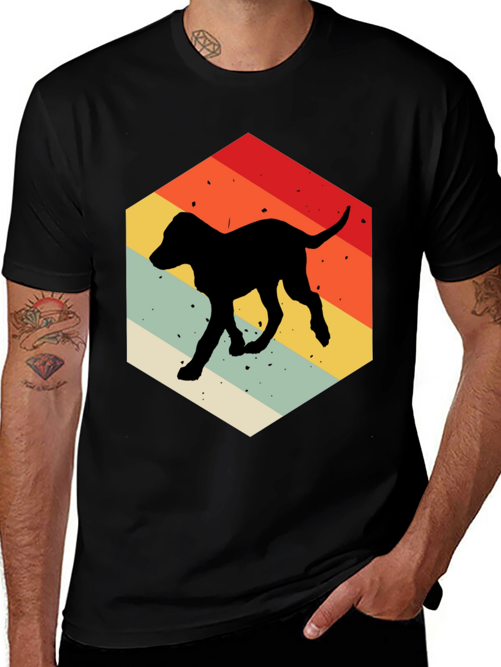 Retro Dog Silhouette Hexagon T-Shirt