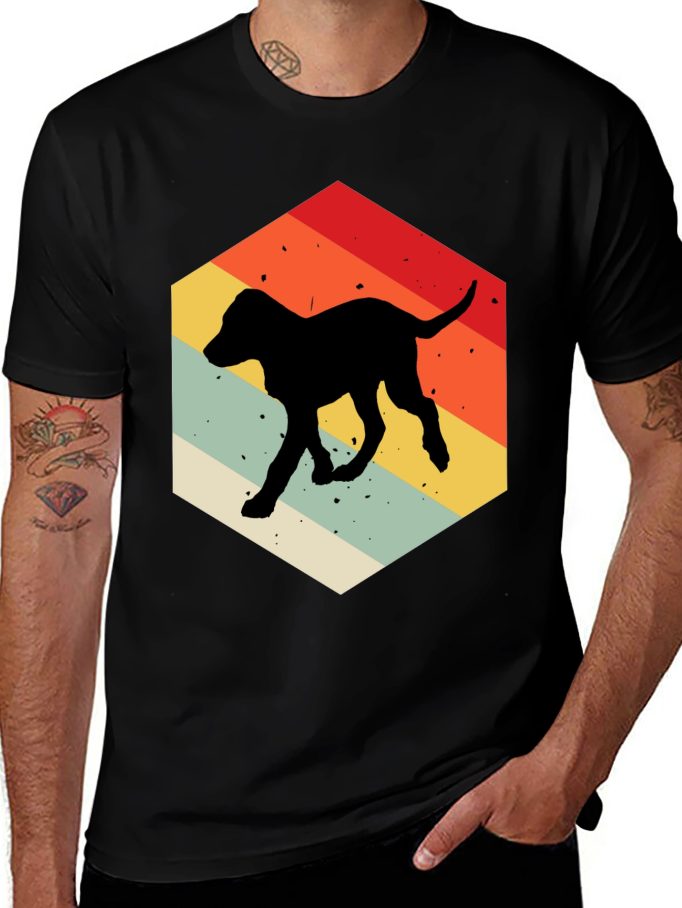 Retro Dog Silhouette Hexagon T-Shirt