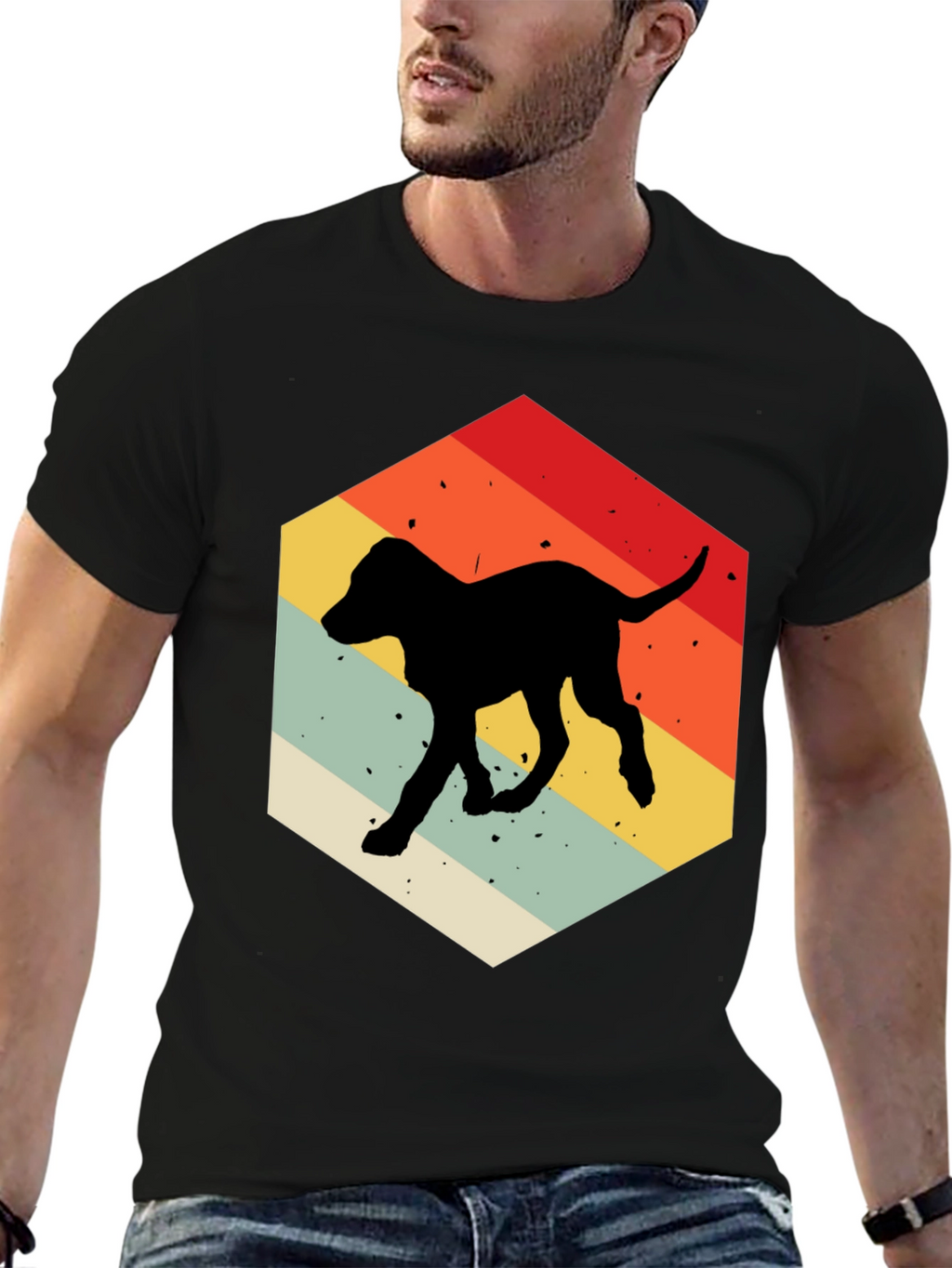 Retro Dog Silhouette Hexagon T-Shirt