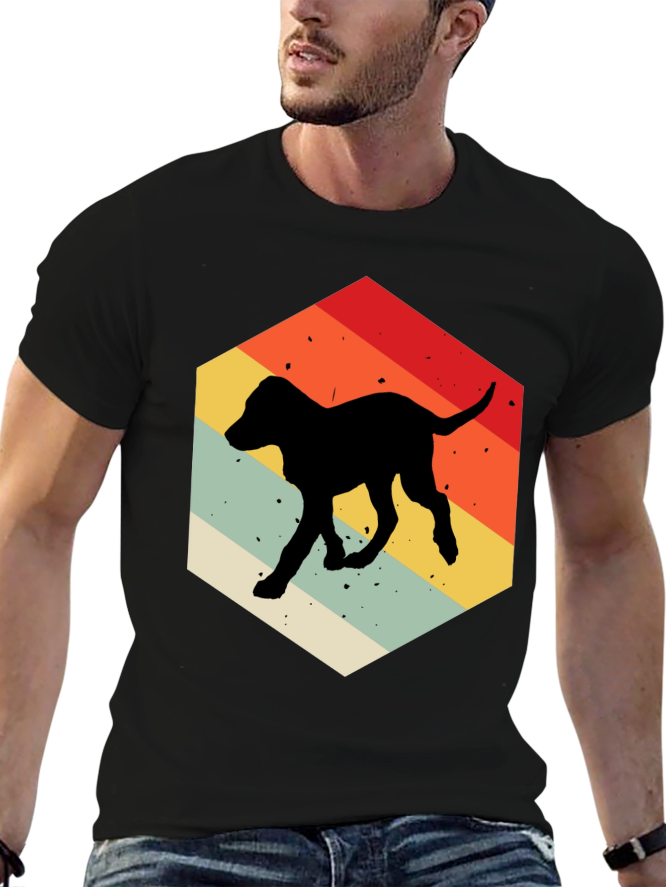 Retro Dog Silhouette Hexagon T-Shirt