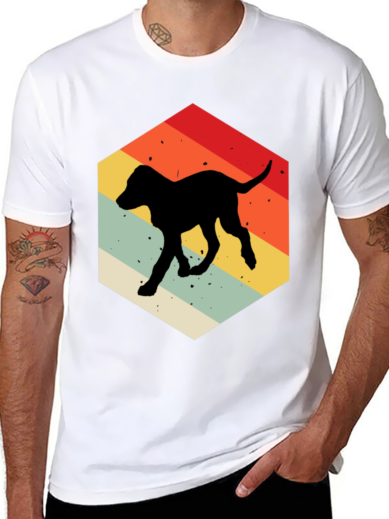 Retro Dog Silhouette Hexagon T-Shirt