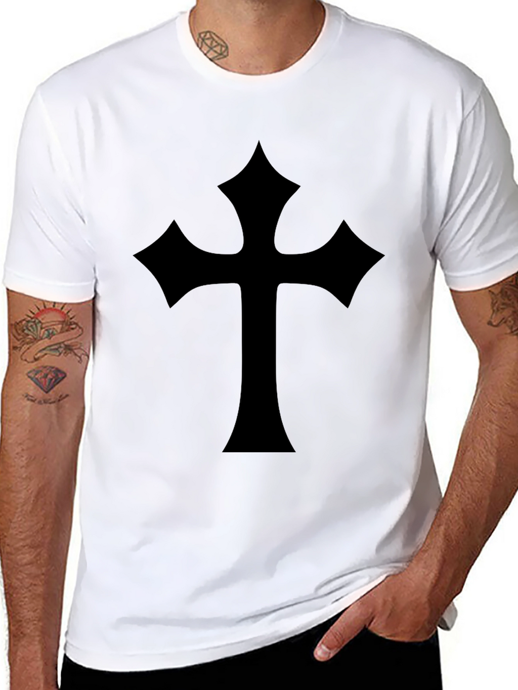 Black T-Shirt with Gothic Cross Design