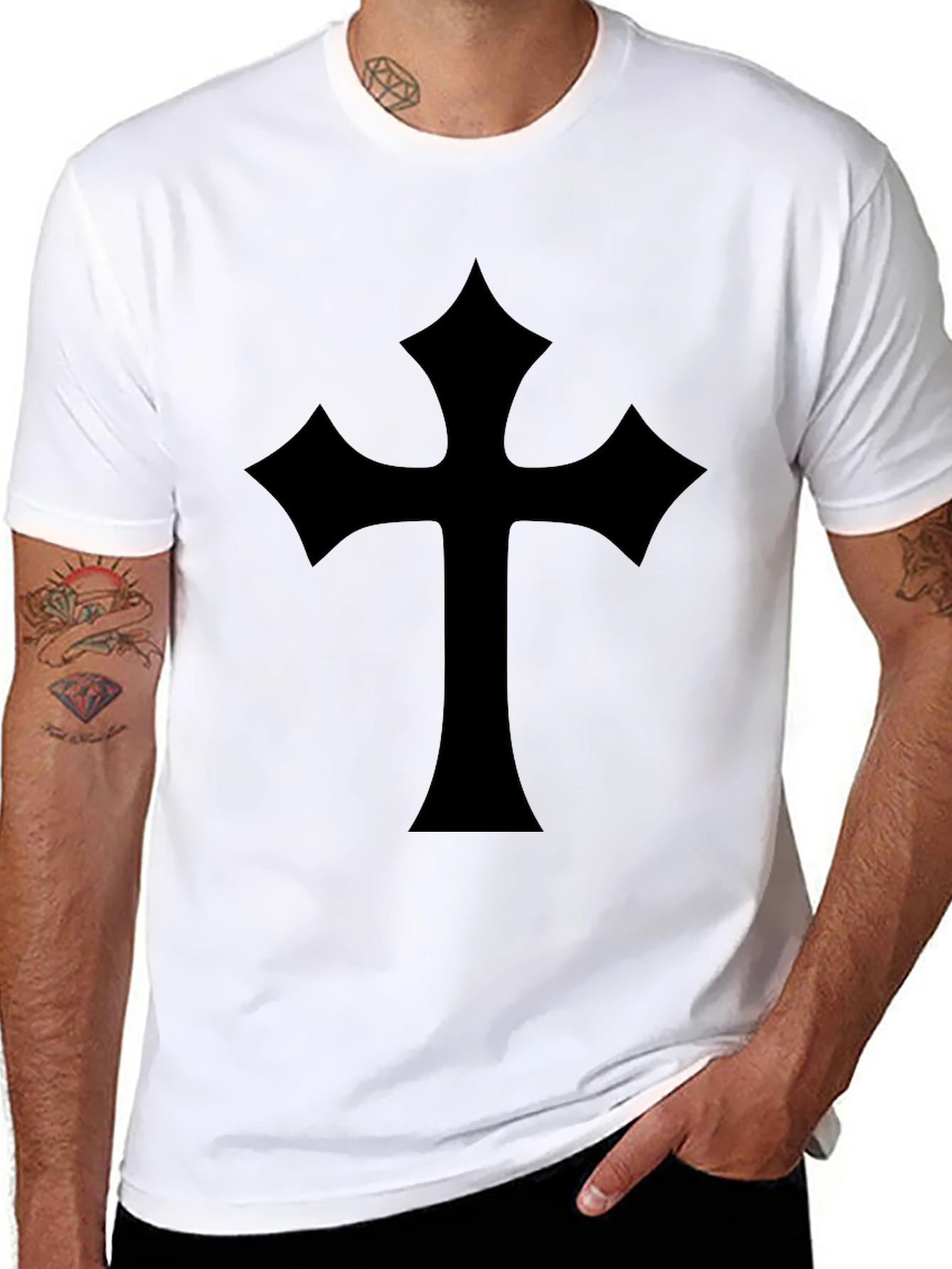 Black T-Shirt with Gothic Cross Design