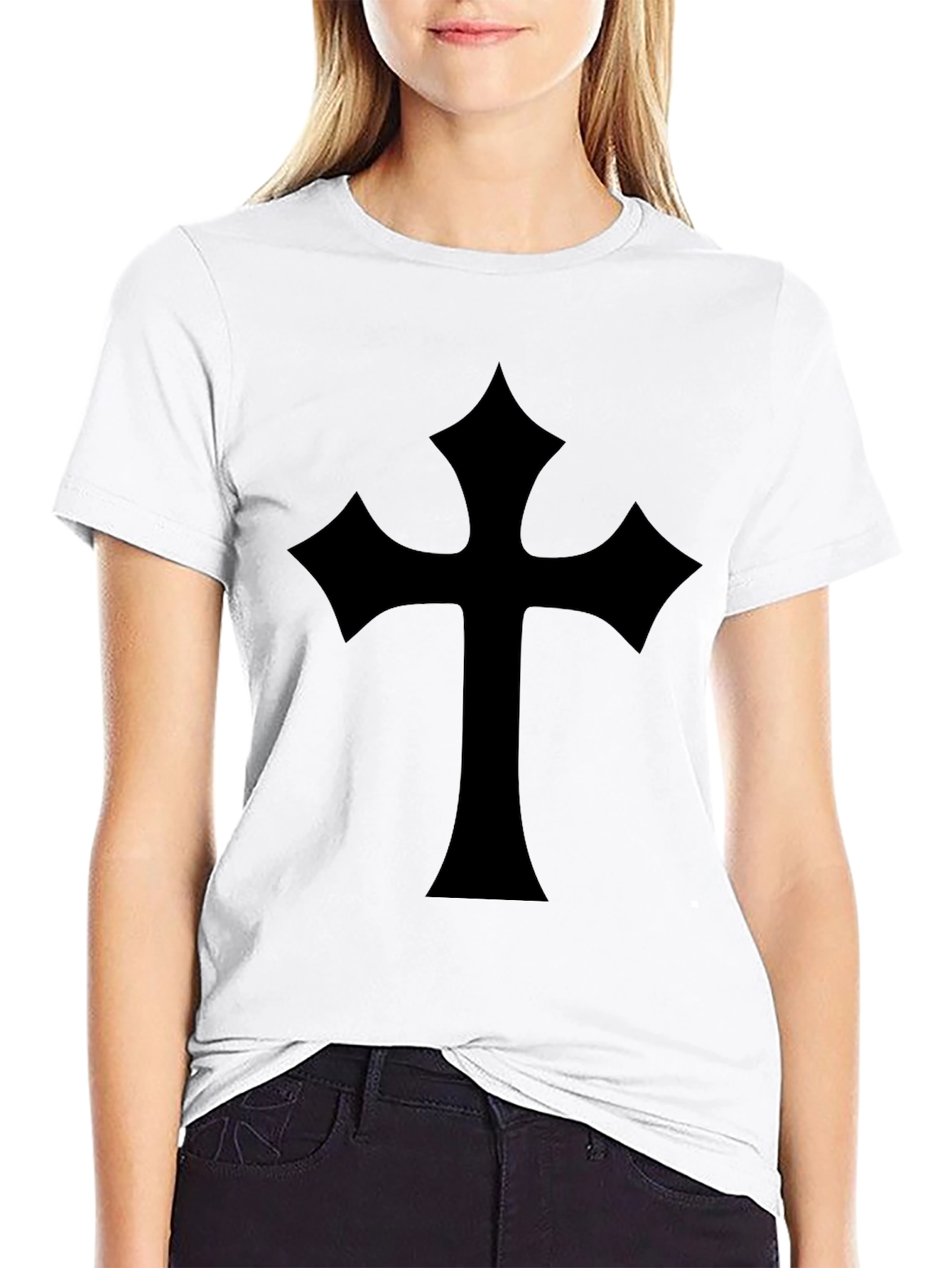 Black T-Shirt with Gothic Cross Design