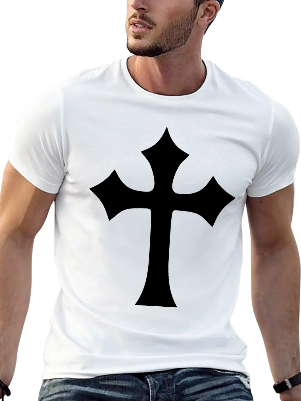 Black T-Shirt with Gothic Cross Design