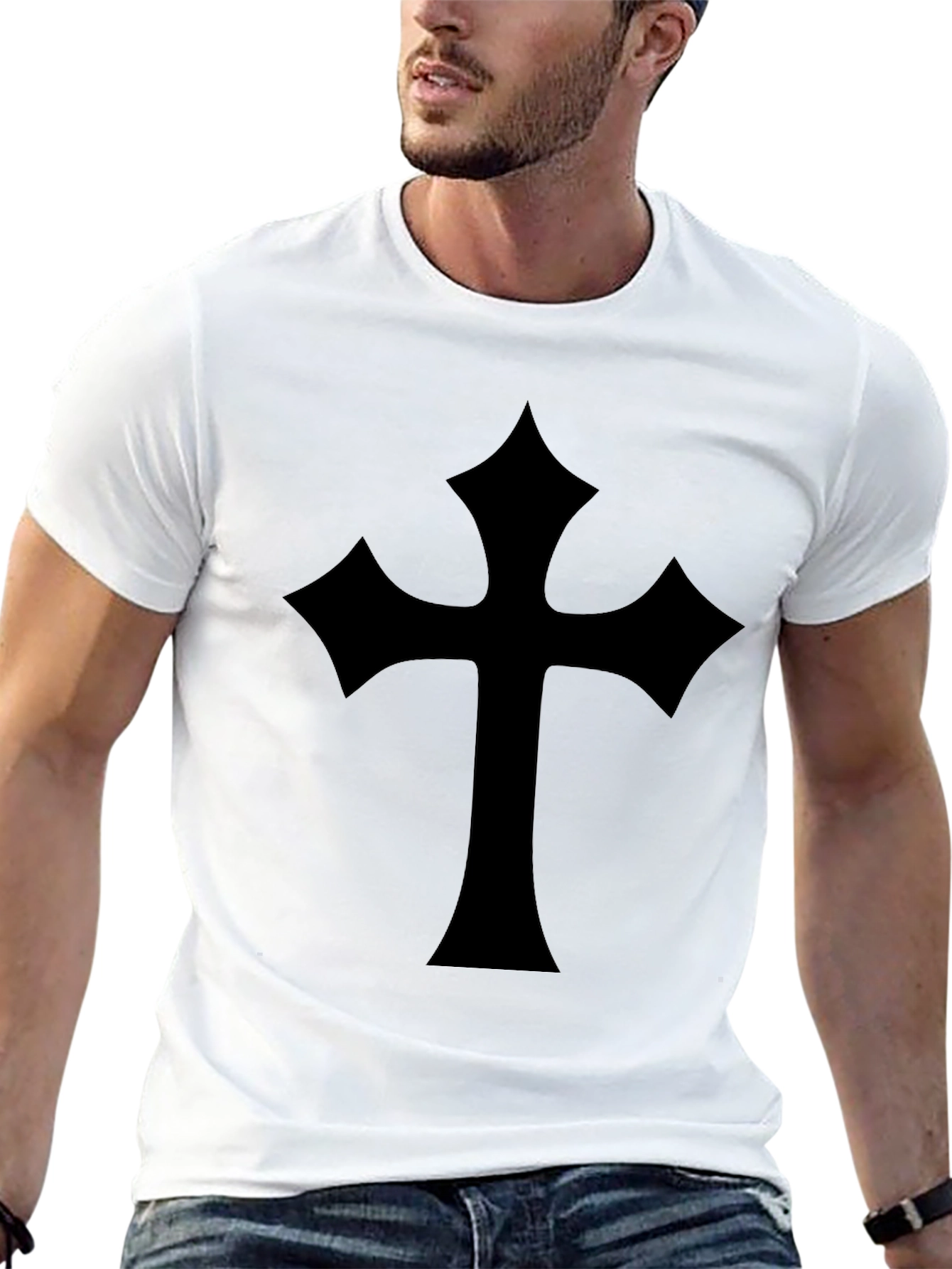 Black T-Shirt with Gothic Cross Design