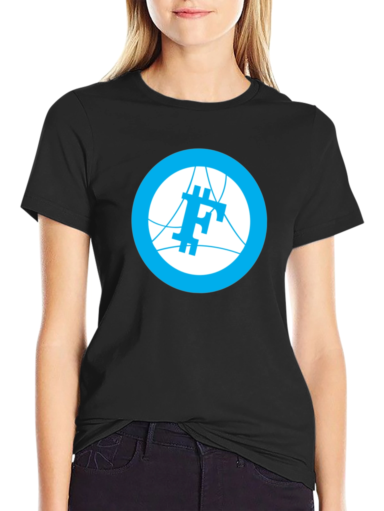 Modern Blue Logo Graphic Black T-Shirt