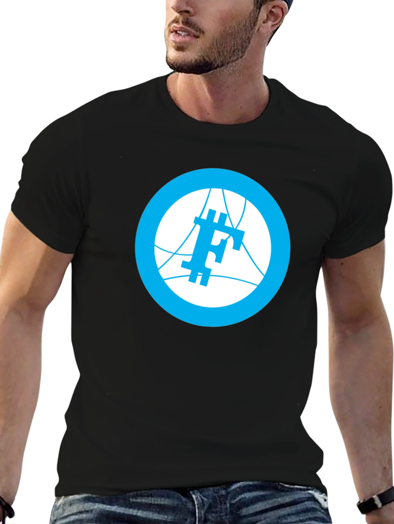 Modern Blue Logo Graphic Black T-Shirt