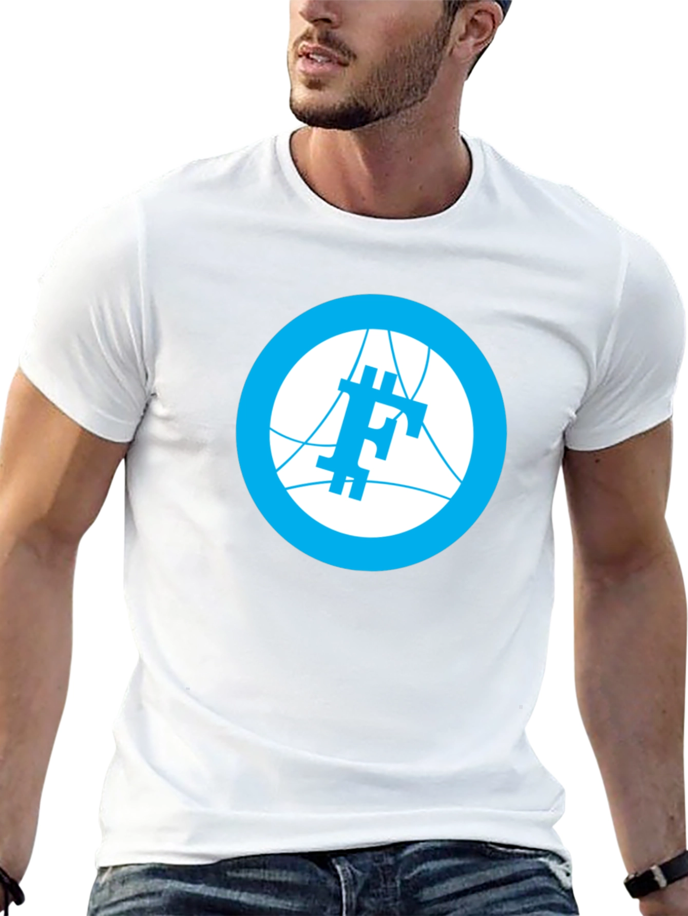 Modern Blue Logo Graphic Black T-Shirt