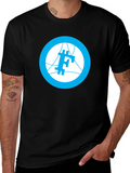 Modern Blue Logo Graphic Black T-Shirt