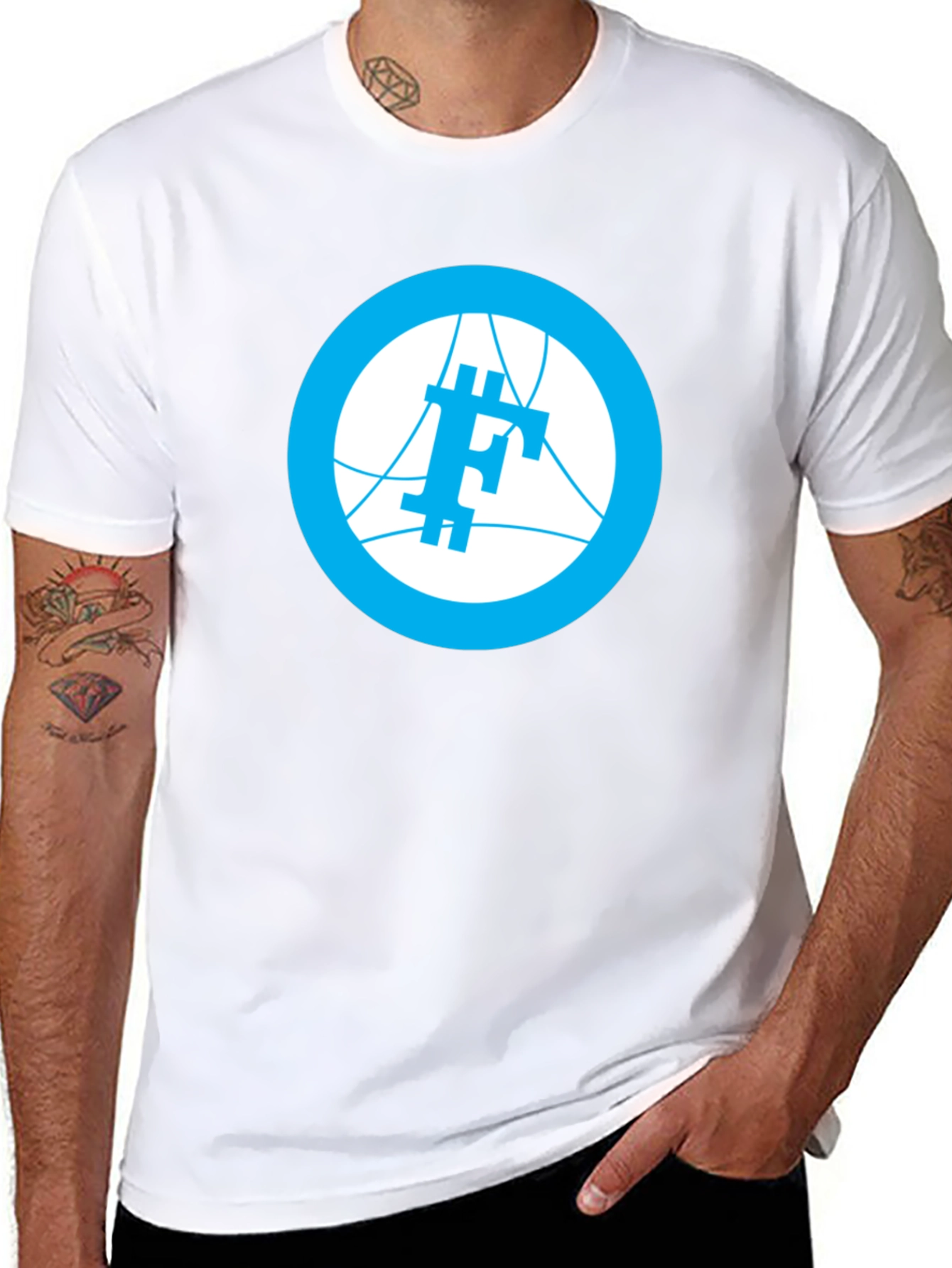 Modern Blue Logo Graphic Black T-Shirt