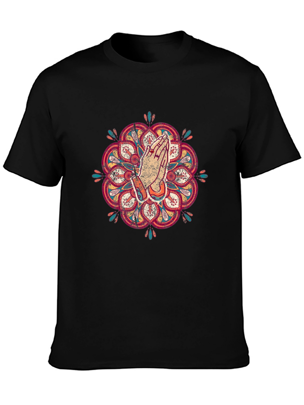 Mandala Praying Hands Graphic Tee - Black